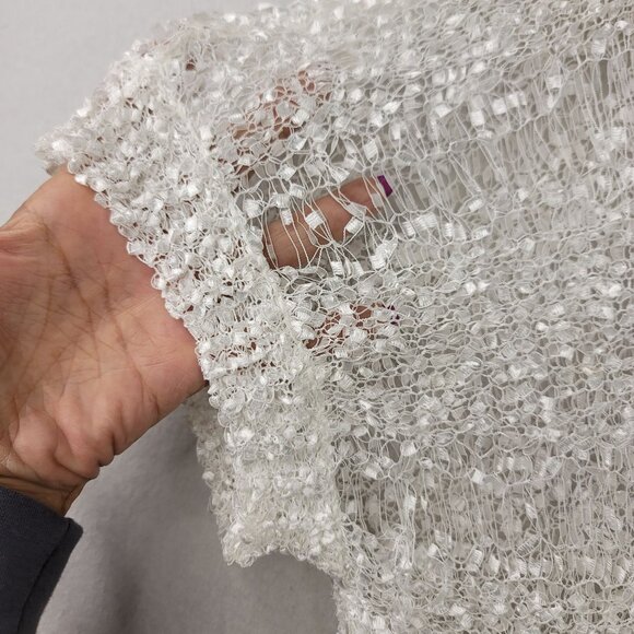 Pol White Fringe Crochet Knit Top Large Lightweight Sheer Accents Boho Style - Picture 2 of 8